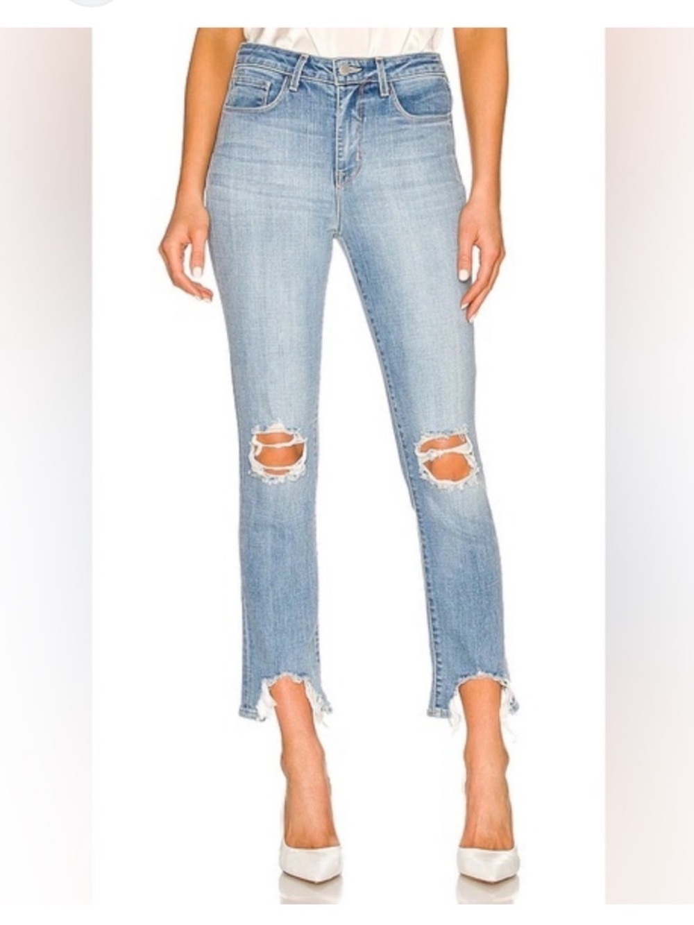 L’AGENCE High Rise Distressed Jeans 24 Frayed Hem Straight Leg Designer Denim